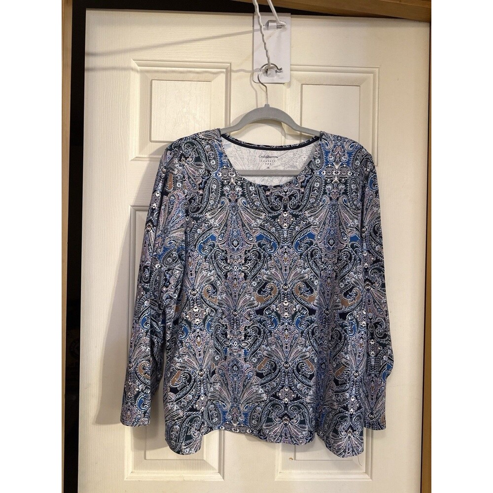 Croft&Barrow Woman 2X Classic Tee Multicolor Abstract Design Long Sleeve Stretch